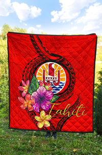 Tahiti Polynesian Premium Quilt - Floral With Seal Red - Polynesian Pride