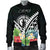 CNMI Men's Bomber Jacket - CNMI Coat of Arms & Polynesian Tropical Flowers White - Polynesian Pride