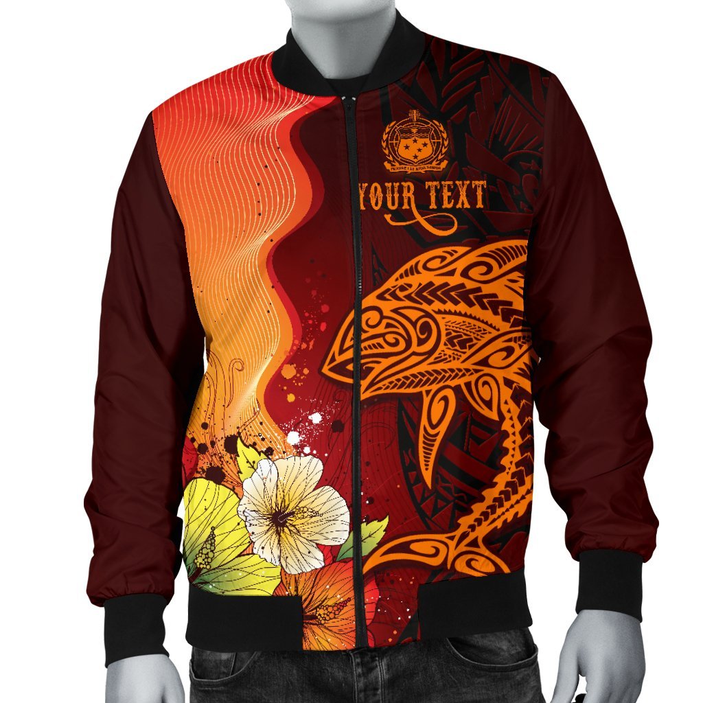 Samoa Custom Personalised Men's Bomber Jacket - Tribal Tuna Fish Orange - Polynesian Pride