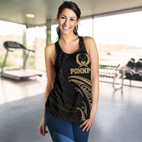 Pohnpei Micronesia Women's Racerback Tank - Gold Tribal Wave - Polynesian Pride