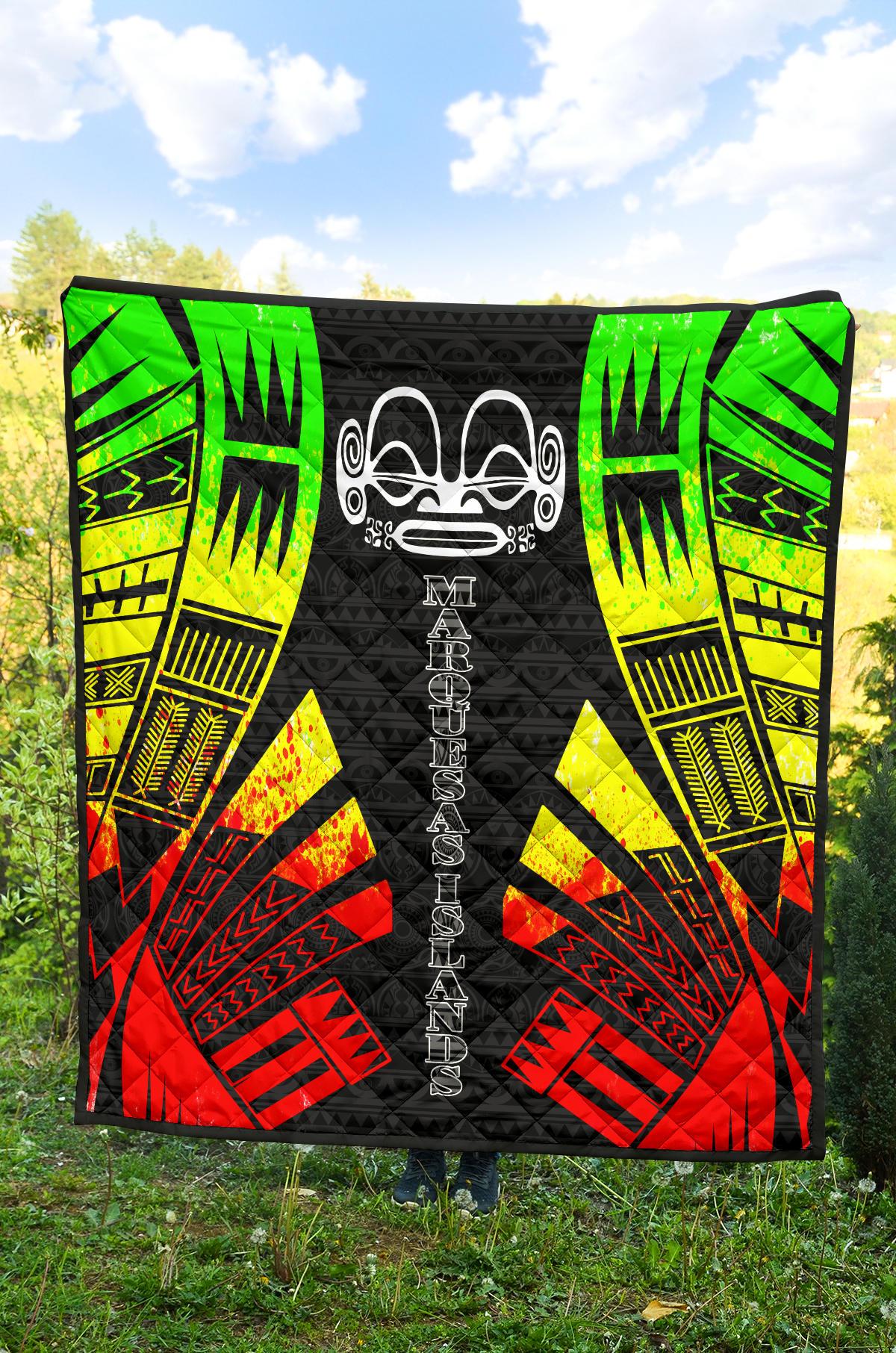 Marquesas Islands Premium Quilt - Marquesas Islands Tiki Face Polynesian Reggae Tattoo - Polynesian Pride