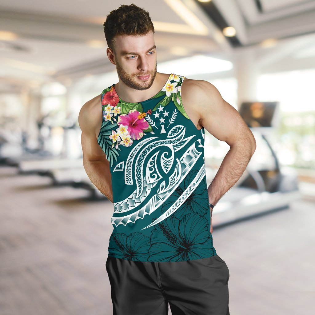 Kosrae Polynesian Men's Tank Top - Summer Plumeria (Turquoise) Turquoise - Polynesian Pride