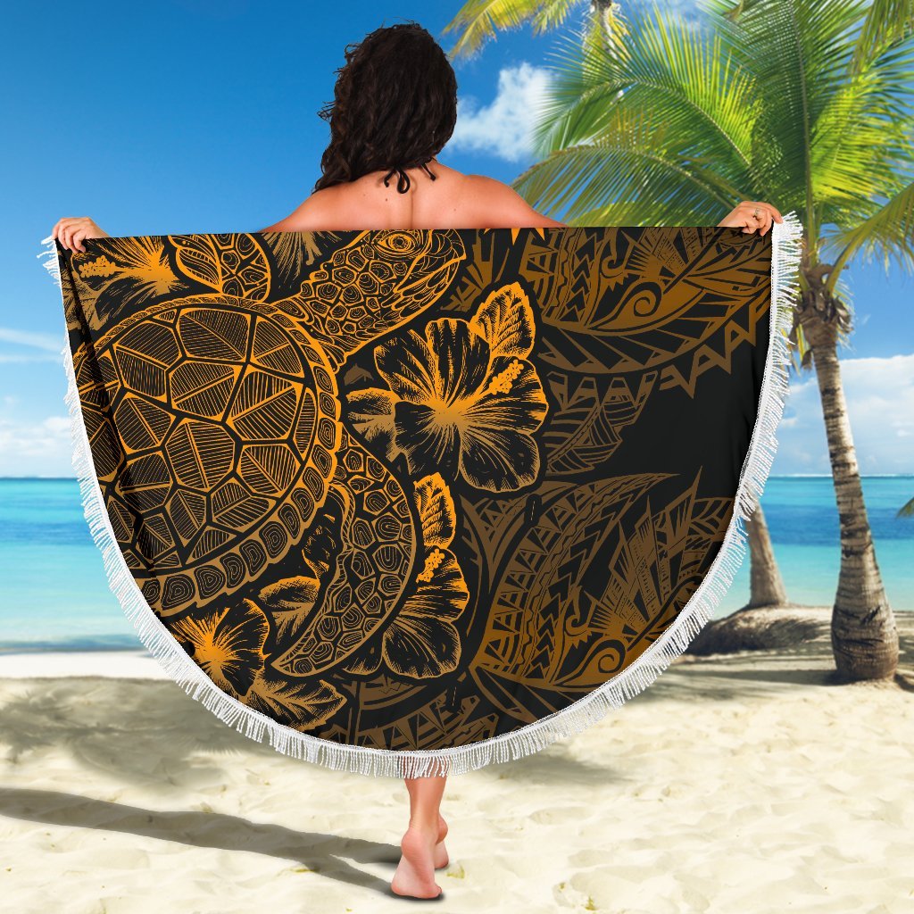 Nauru Polynesia Beach Blanket Turtle Hibiscus Gold - Polynesian Pride