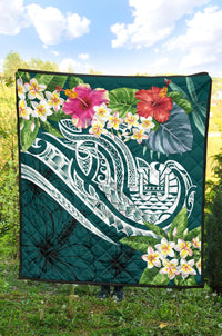 Tahiti Polynesian Premium Quilt - Summer Plumeria (Turquoise) - Polynesian Pride