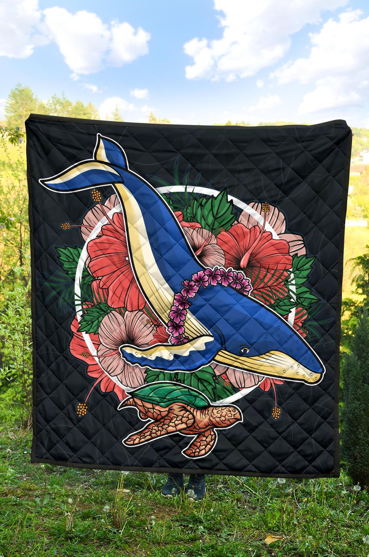 Hawaii Premium Quilt - Hibiscus Whale Turtle - Polynesian Pride