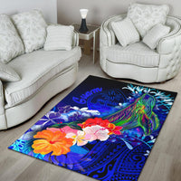 Guam Area Rug - Humpback Whale with Tropical Flowers (Blue) - Polynesian Pride