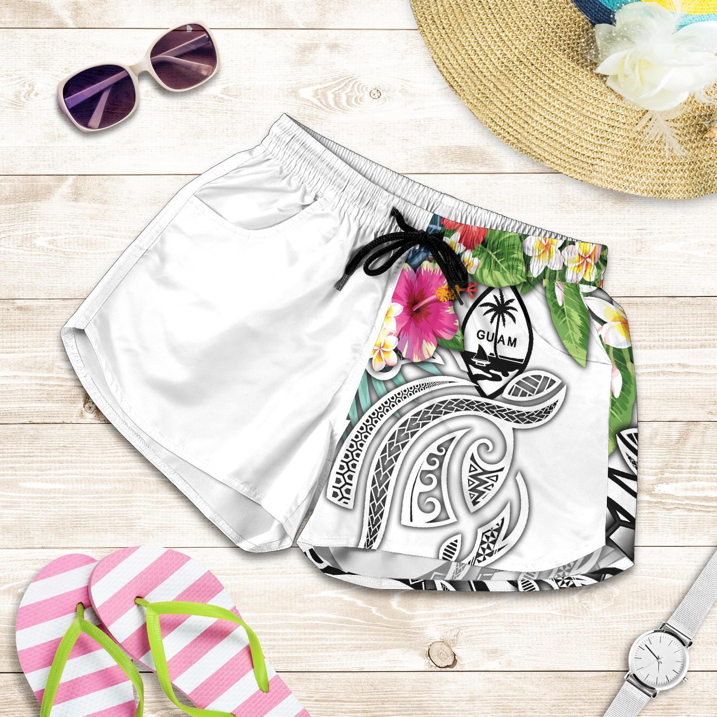 Guam Polynesian Women's Shorts - Summer Plumeria (White) Women White - Polynesian Pride