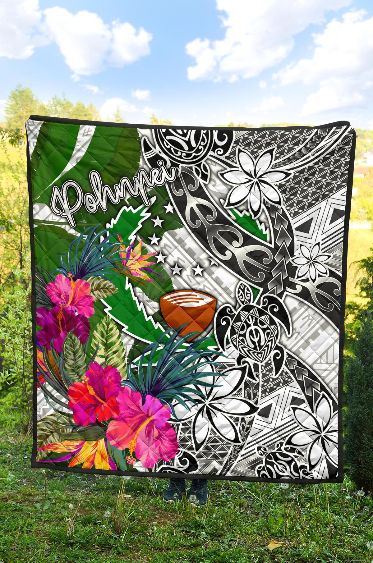 Pohnpei Premium Quilt White - Turtle Plumeria Banana Leaf - Polynesian Pride