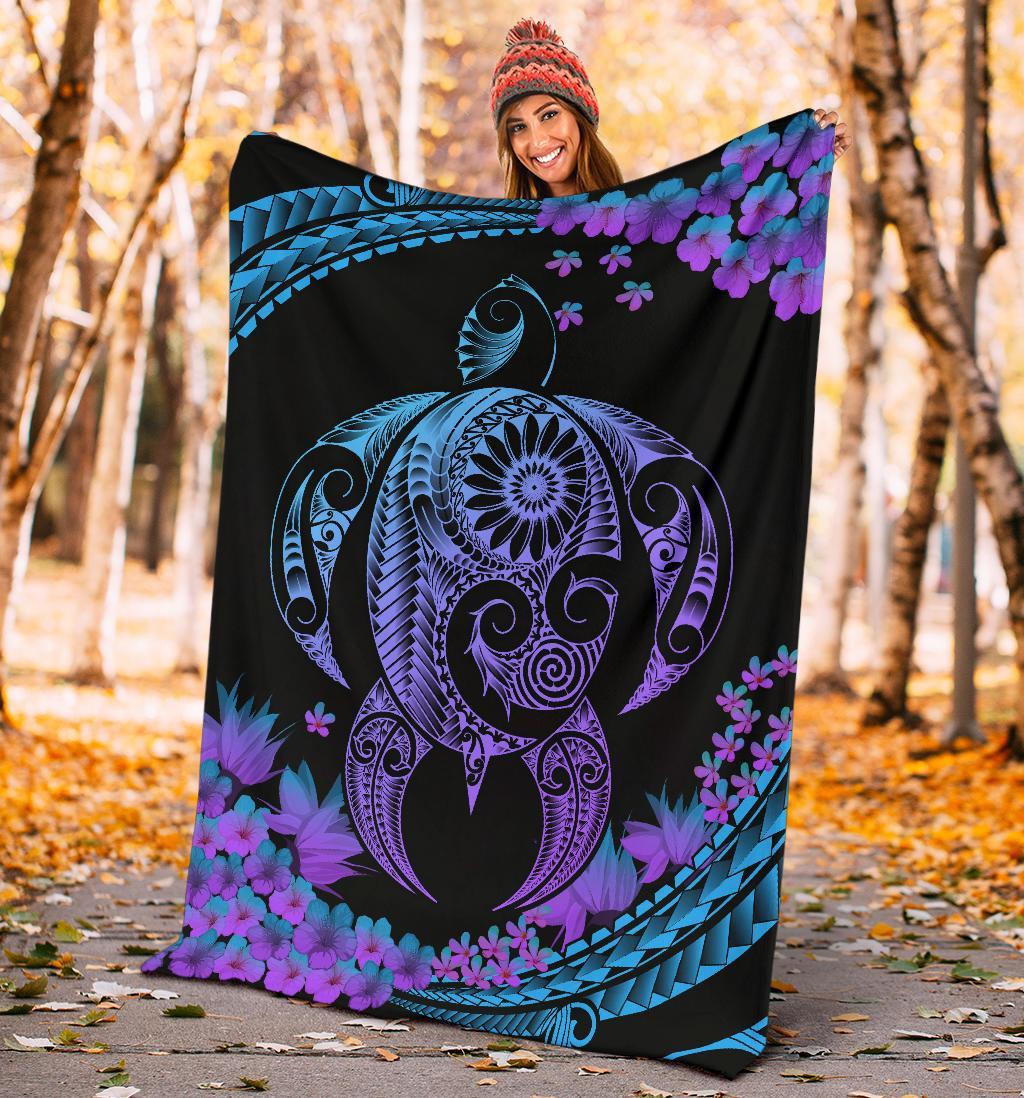 Hawaii Turtle Polynesian Hibiscus Premium Blanket - Boot Style - Polynesian Pride