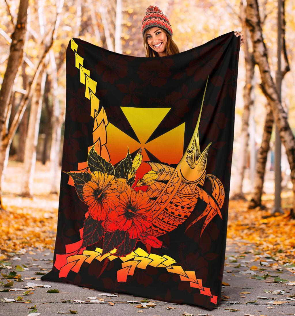 Wallis And Futuna Polynesian Premium Blanket - Swordfish With Hibiscus - Polynesian Pride