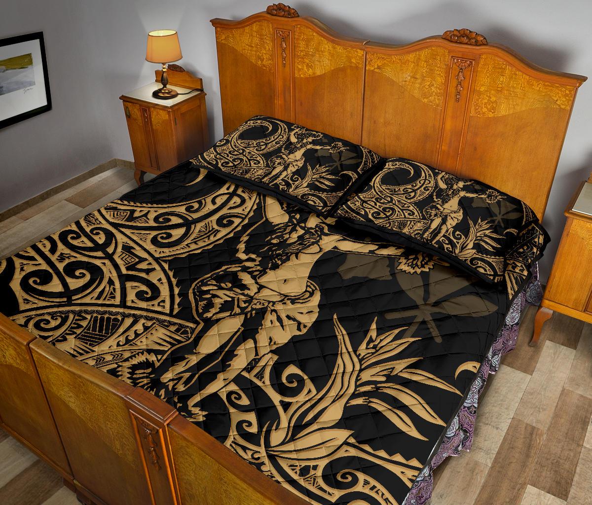 Hawaii Polynesian Quilt Bed Set - Hula Girl Gold - Polynesian Pride