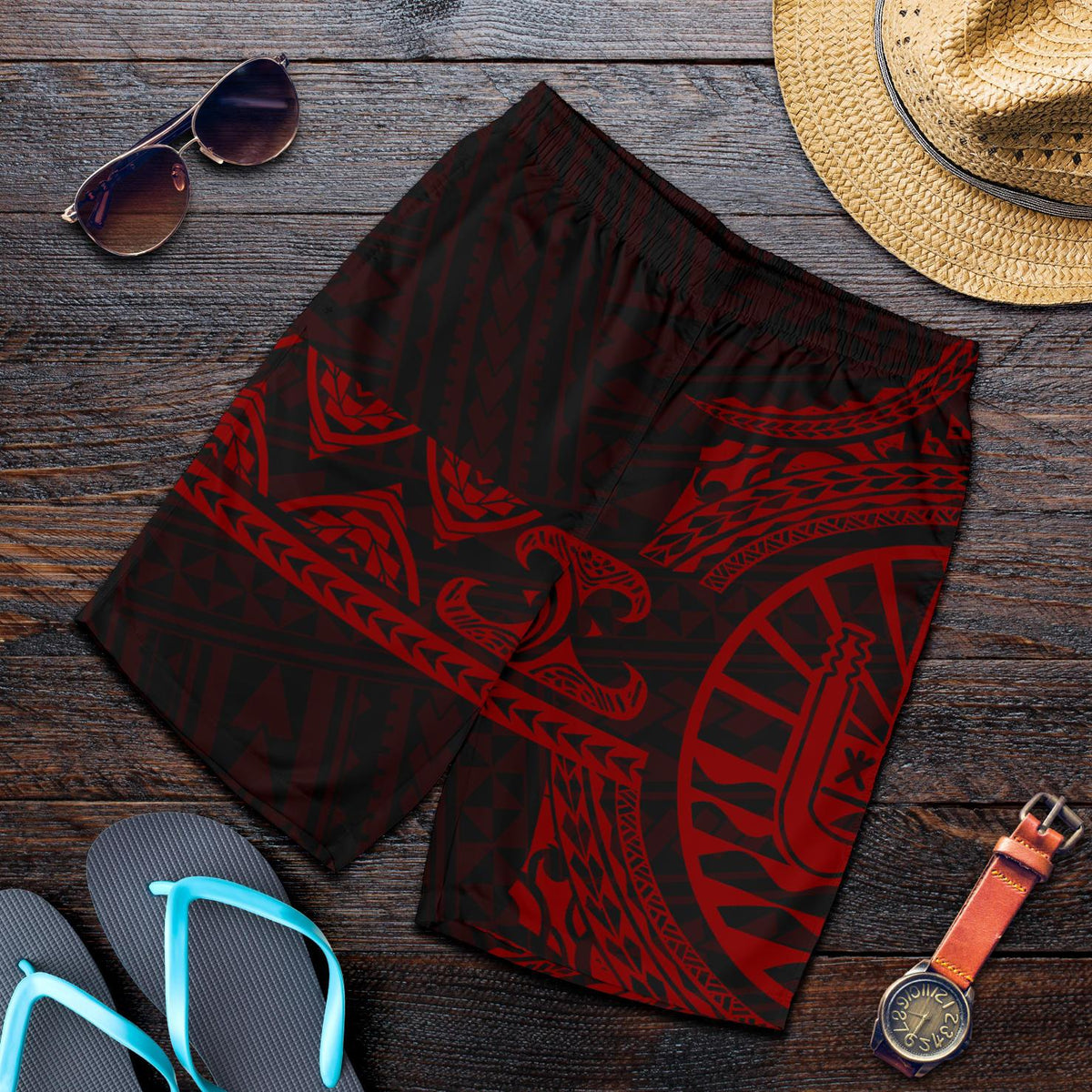 Tahiti Polynesian All Over Print Men's Short - Red Version - Polynesian Pride