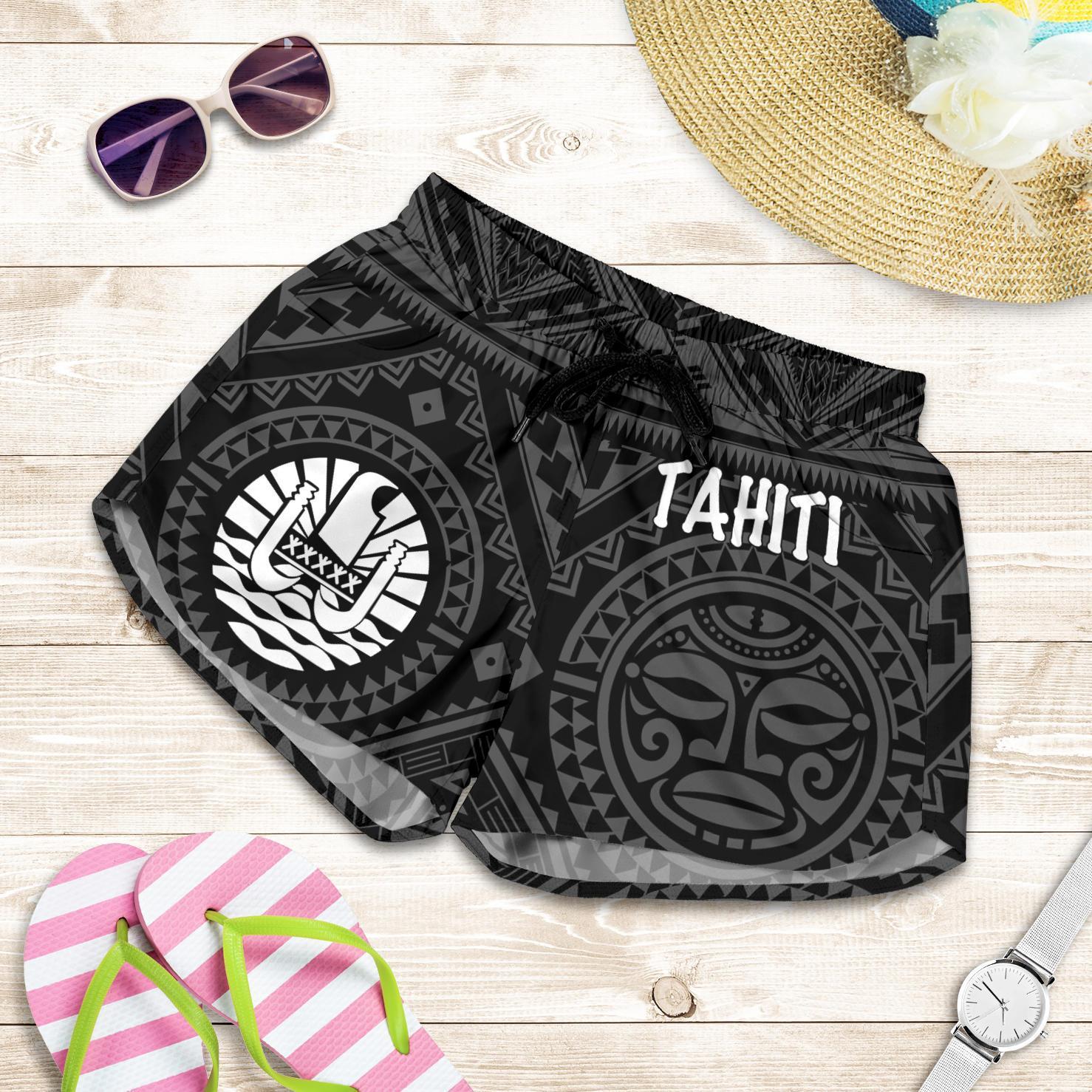 Tahiti Women's Shorts - Tahiti Seal In Polynesian Tattoo Style (Black) Women Black - Polynesian Pride