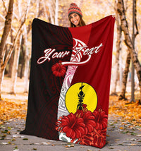 New Caledonia Polynesian Custom Personalised Premium Blanket - Coat Of Arm With Hibiscus - Polynesian Pride