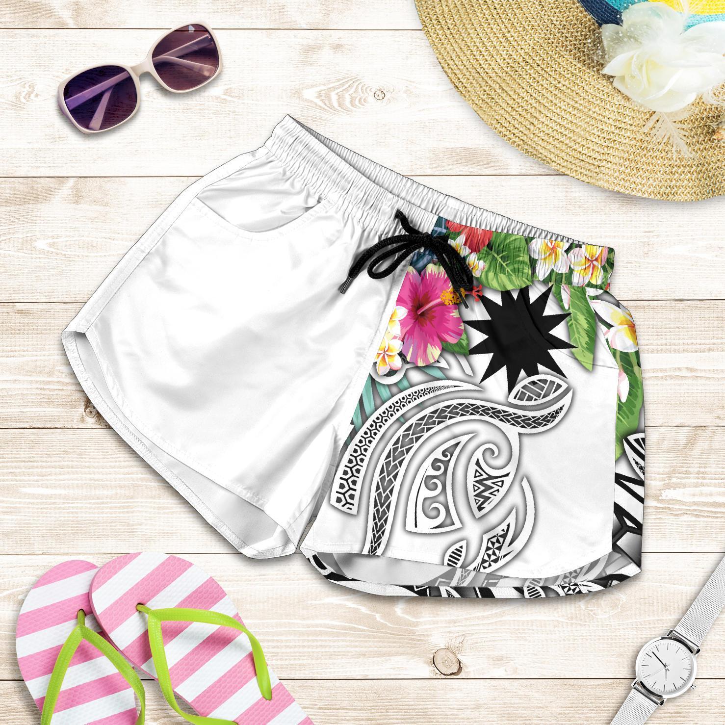 Nauru Polynesian Women's Shorts - Summer Plumeria (White) Women White - Polynesian Pride