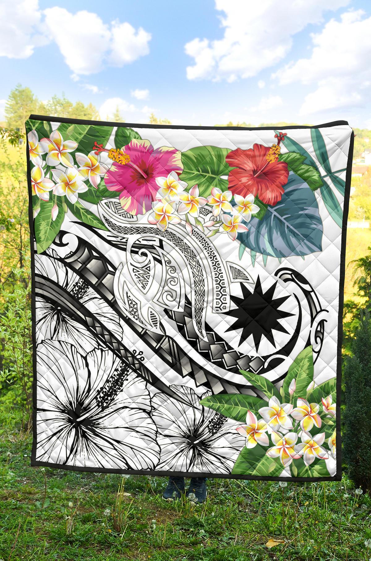 Nauru Polynesian Premium Quilt - Summer Plumeria (White) - Polynesian Pride