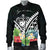 Samoa Men's Bomber Jacket - Samoa Caledonia Coat of Arms & Polynesian Tropical Flowers White - Polynesian Pride