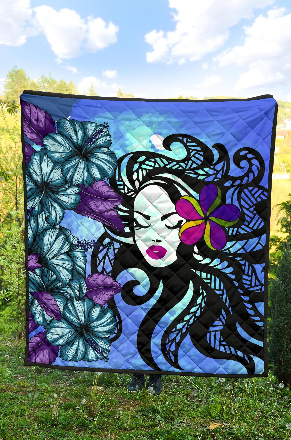 Hawaiian Hibiscus Polynesian Hula Girl Premium Quilt - Polynesian Pride
