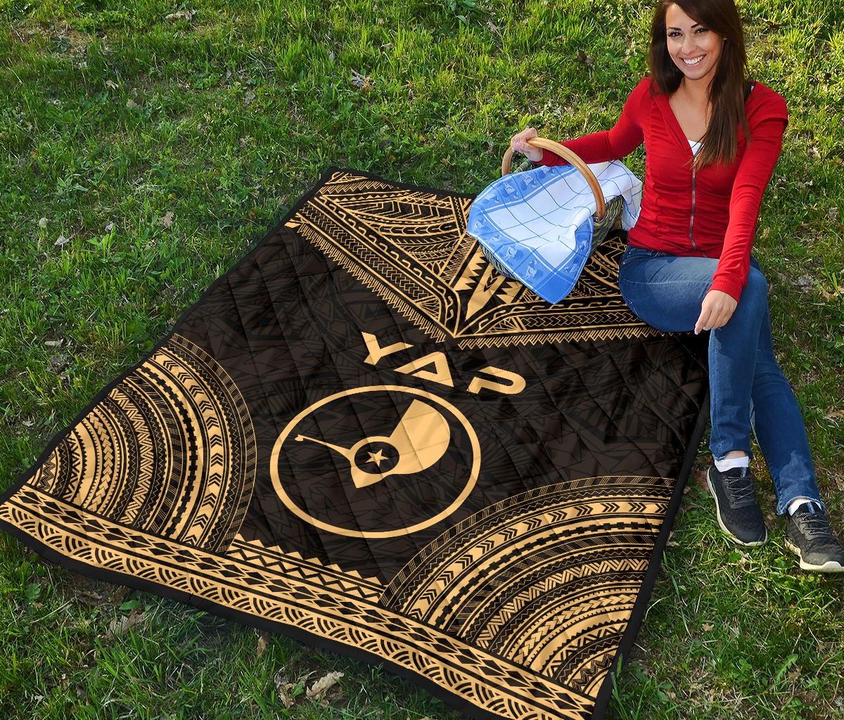 Yap Premium Quilt - Yap Flag Polynesian Chief Gold Version - Polynesian Pride