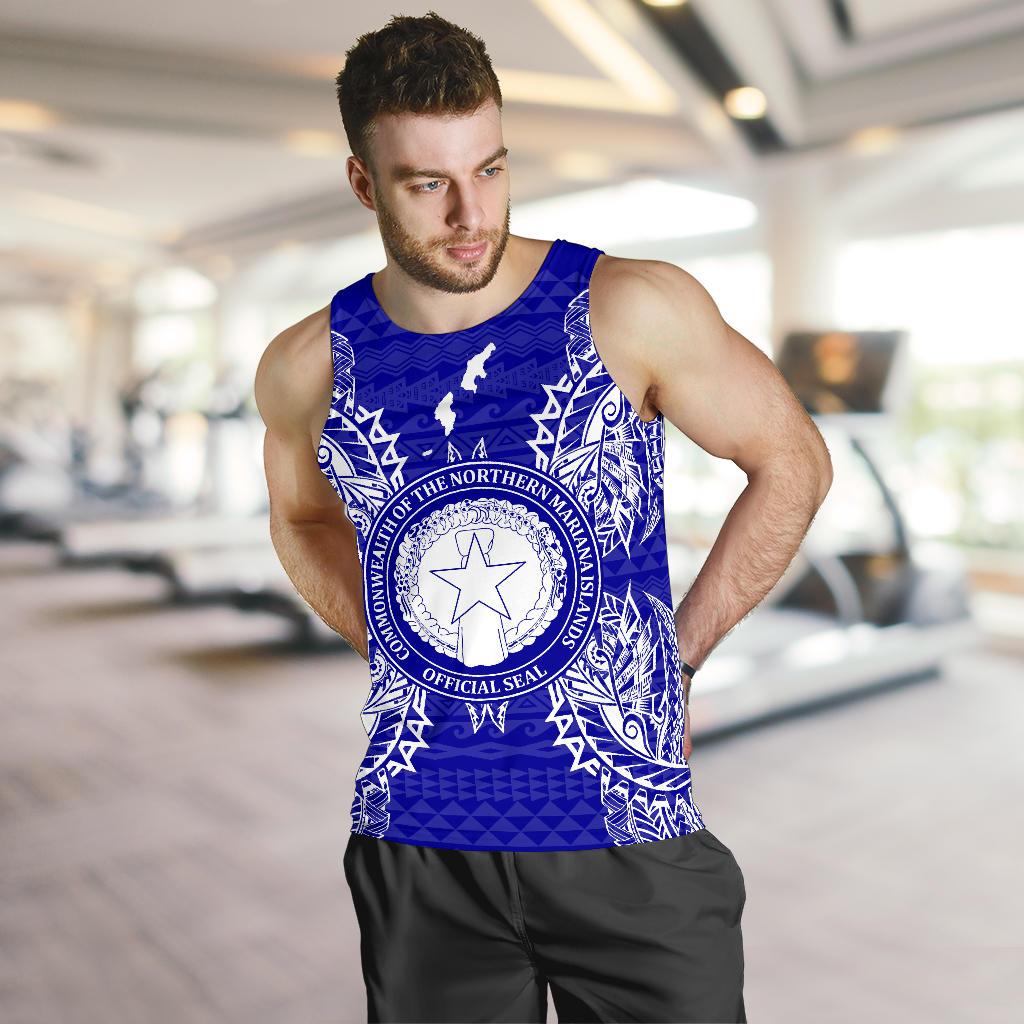 Northern Mariana Islands Polynesian Men Tank Top Map Blue - Polynesian Pride