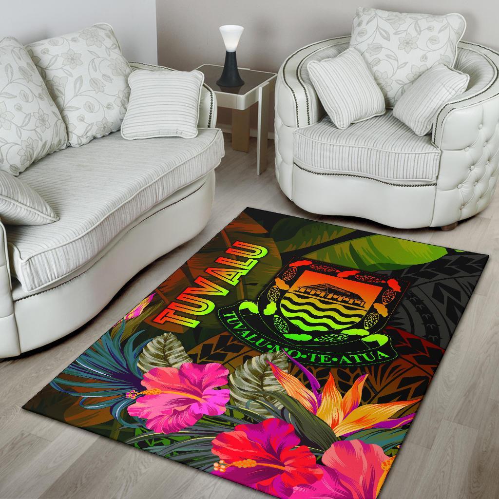 Tuvalu Polynesian Area Rug - Hibiscus and Banana Leaves - Polynesian Pride