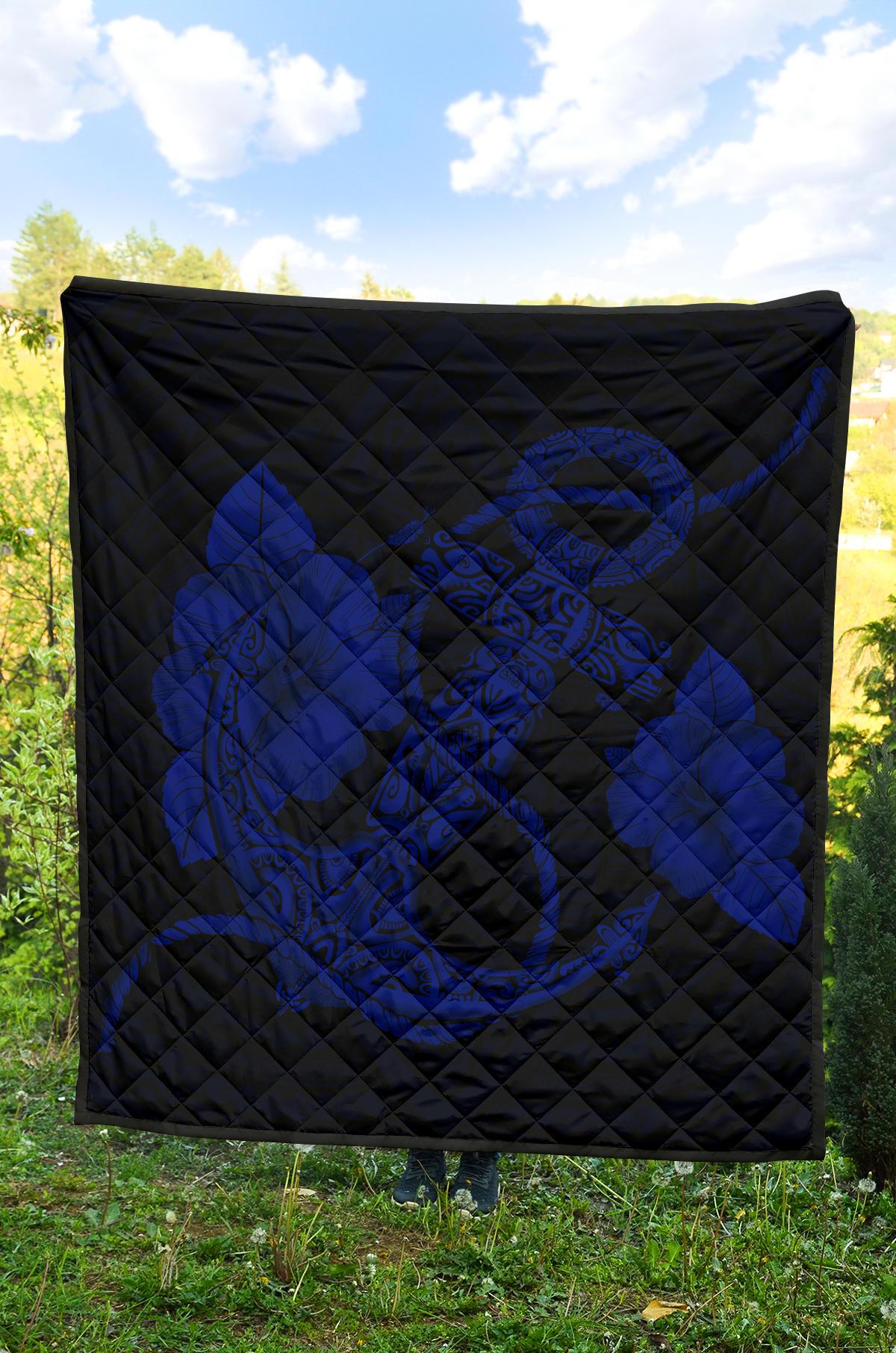 Anchor Blue Poly Tribal Premium Quilt - Polynesian Pride