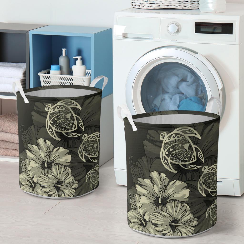 Hibiscus Turtles Hawaii Laundry Basket Beige AH - Polynesian Pride