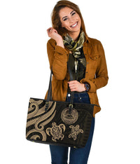 American Samoa Large Leather Tote - Gold Tentacle Turtle - Polynesian Pride