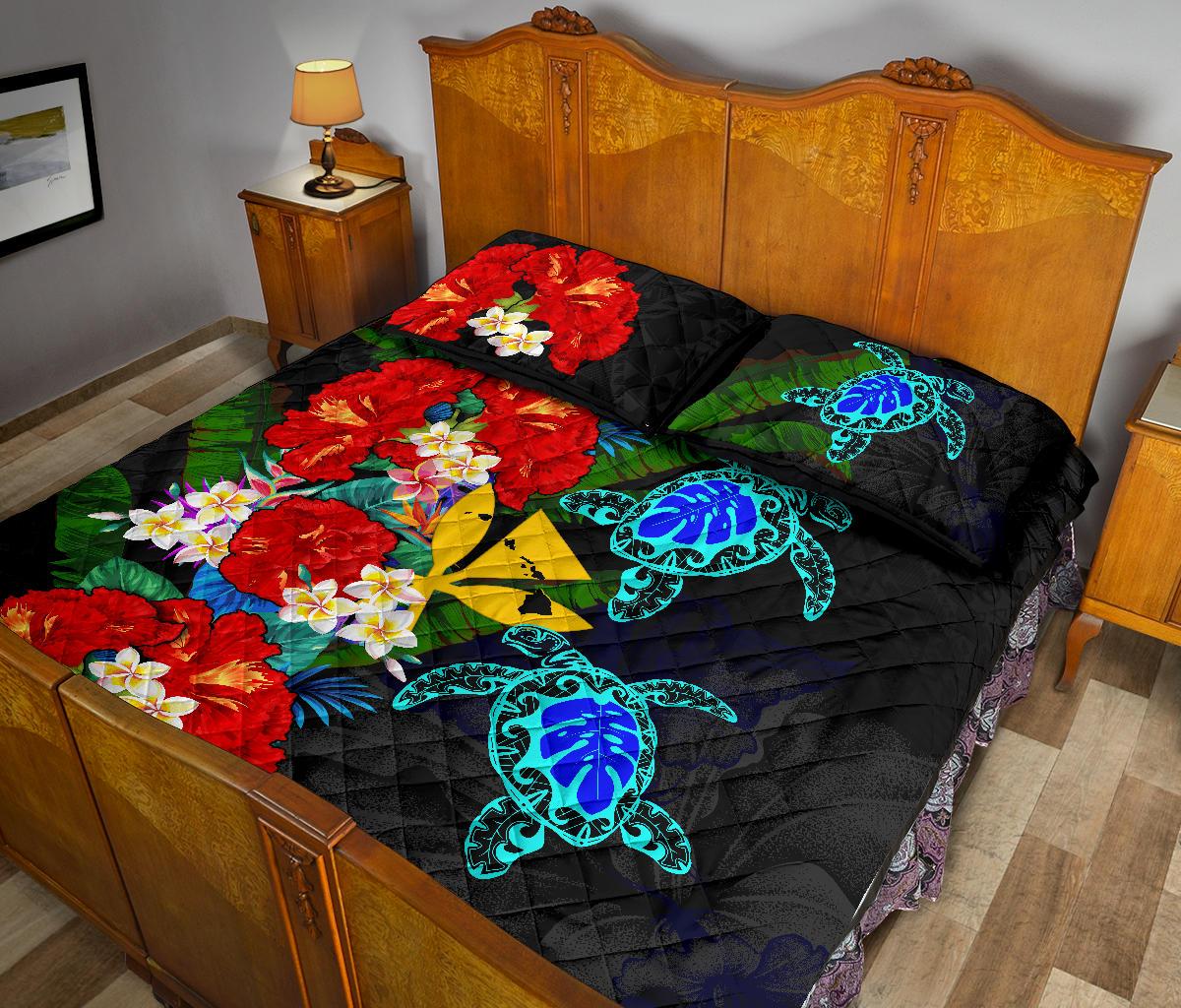 Kanaka Maoli (Hawaiian) Quilt Bed Set - Polynesian Hibiscus Turtle Palm Leaves - Polynesian Pride