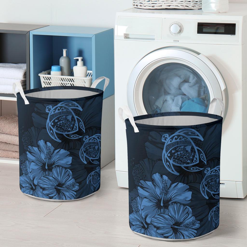 Hibiscus Turtles Hawaii Laundry Basket Pastel Blue AH - Polynesian Pride