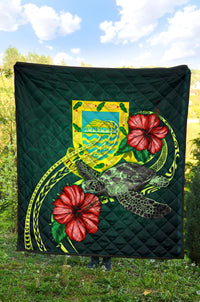 Tuvalu Polynesian Premium Quilt - Green Turtle Hibiscus - Polynesian Pride