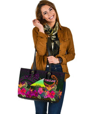 Tokelau Large Leather Tote Bag - Summer Hibiscus - Polynesian Pride
