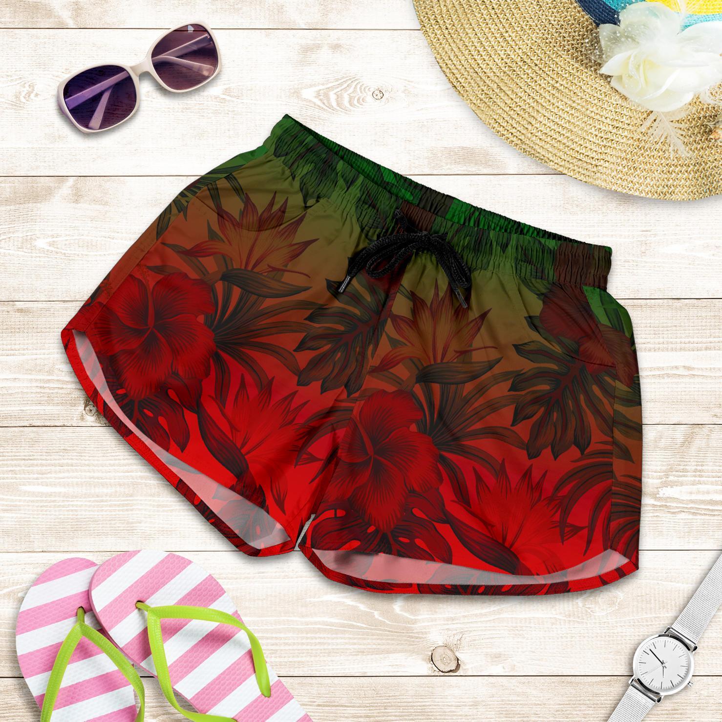 Polynesian Women's Shorts - Red Hibiscus Patterns Women Red - Polynesian Pride