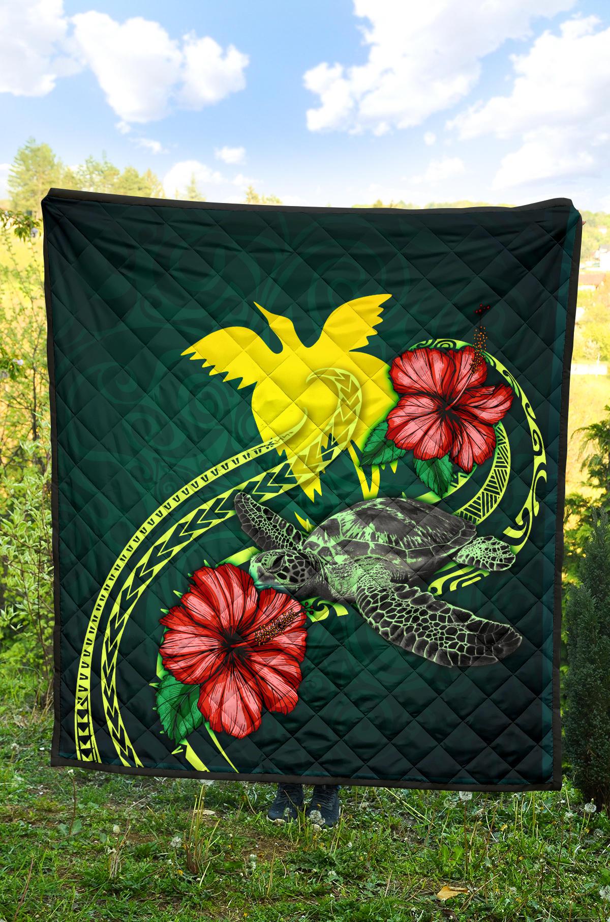 Papua New Guinea Polynesian Premium Quilt - Green Turtle Hibiscus - Polynesian Pride