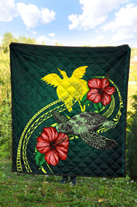 Papua New Guinea Polynesian Premium Quilt - Green Turtle Hibiscus - Polynesian Pride