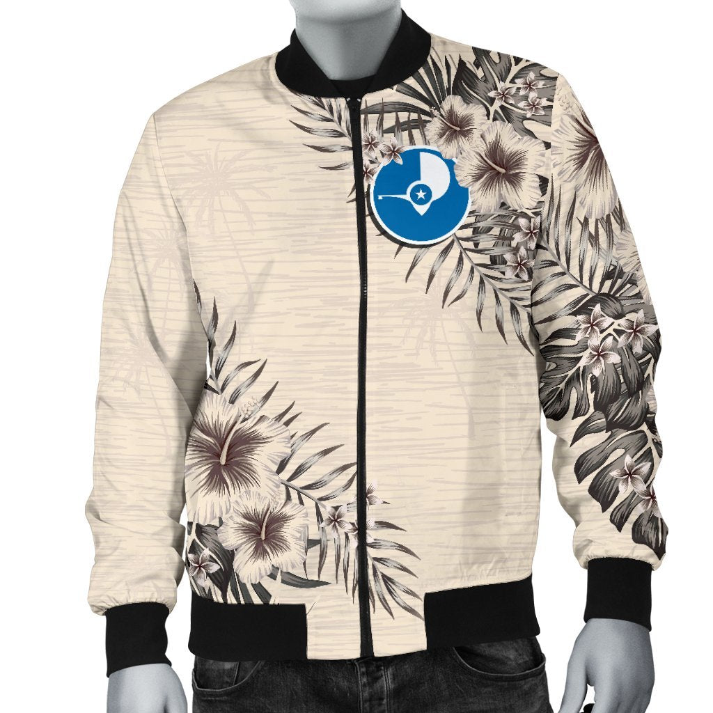 Yap Men's Bomber Jacket - The Beige Hibiscus Beige - Polynesian Pride