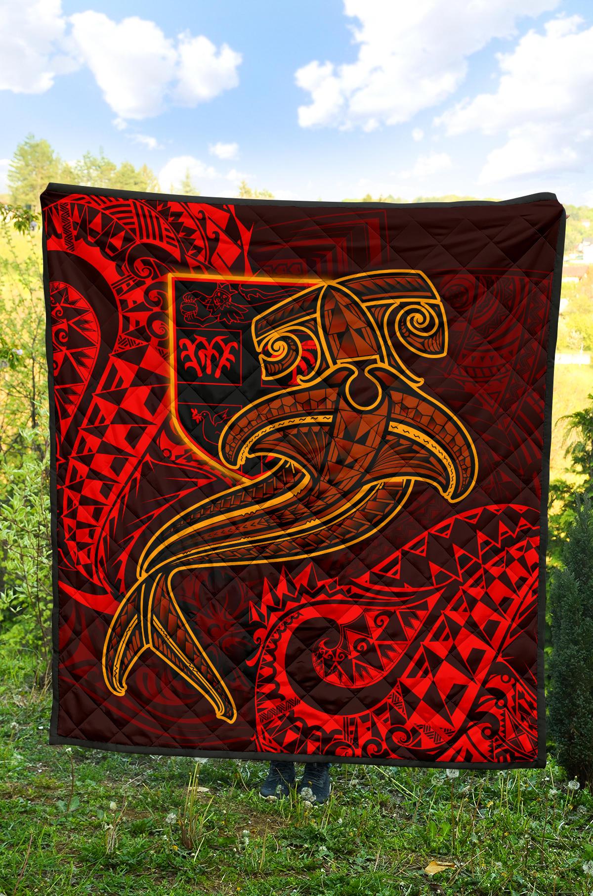 Fiji Premium Quilt - Red Shark Polynesian Tattoo - Polynesian Pride