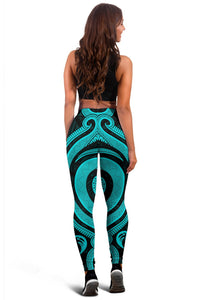 New Caledonia Women's Leggings - Turquoise Tentacle Turtle - Polynesian Pride