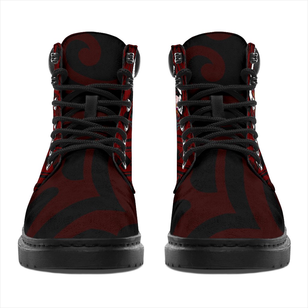 Hawaii All - Season Bootts - Kanaka Maoli With Hibiscus On Polynesian Patterns (Red) - Polynesian Pride