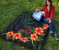 Hibiscus Palm Background Premium Quilt - Polynesian Pride