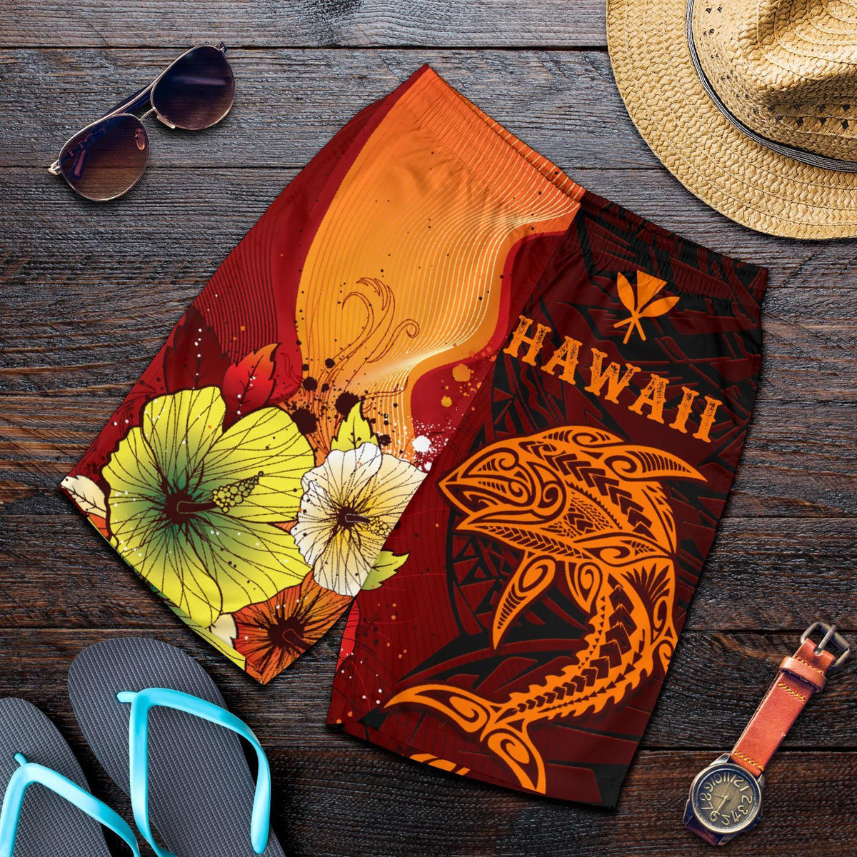 Hawaii Men's Shorts - Tribal Tuna Fish - Polynesian Pride