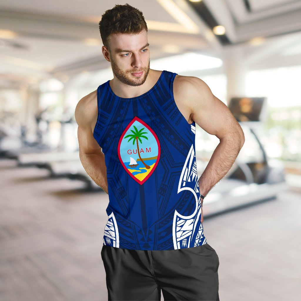 Guam Polynesian Men's Tank Top - Pattern With Seal Blue Version - Polynesian Pride