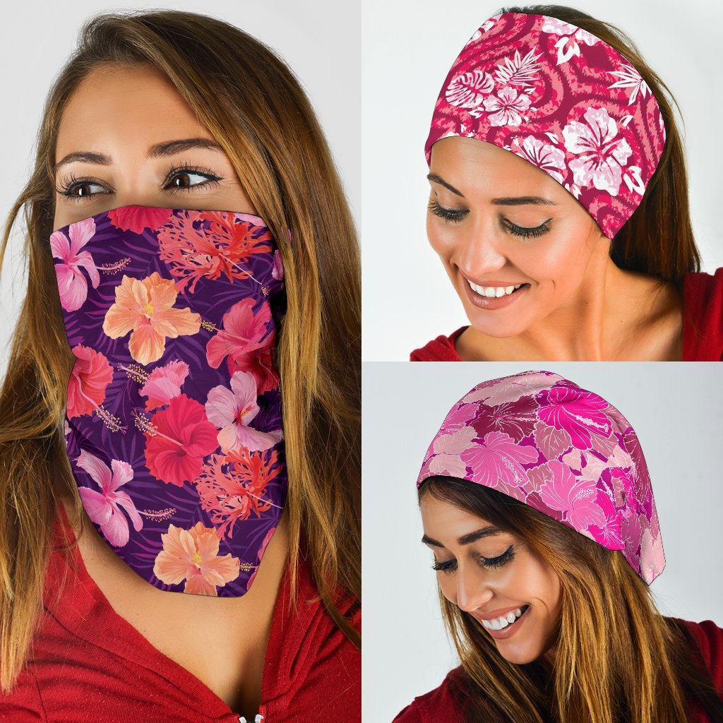 Hawaiian Hibiscus Pink Set Bandana 3-Pack One Size Pink - Polynesian Pride