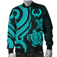 Pohnpei Micronesian Men Bomber Jacket - Turquoise Tentacle Turtle - Polynesian Pride