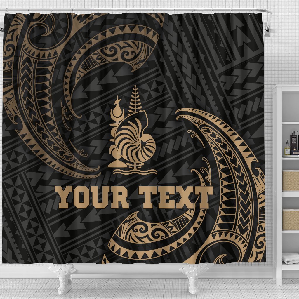 New Caledonia Polynesian Custom Personalised Shower Curtain - Gold Tribal Wave - Polynesian Pride