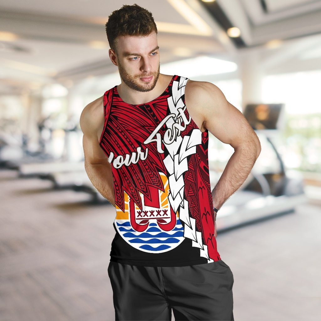 Tahiti Polynesian Custom Personalised Men's Tank Top - Tribal Wave Tattoo Flag Style - Polynesian Pride