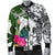 Chuuk Men's Bomber Jacket White - Turtle Plumeria Banana Leaf - Polynesian Pride