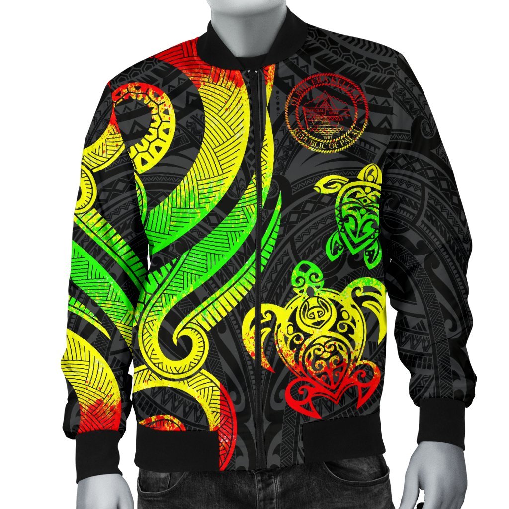 Palau Men's Bomber Jacket - Reggae Tentacle Turtle - Polynesian Pride