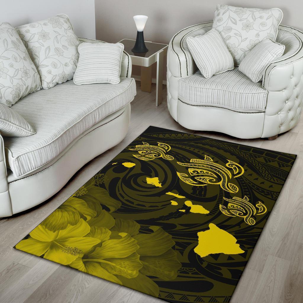Hawaii Turtle Hibiscus Map Polynesian Area Rug AH - Polynesian Pride