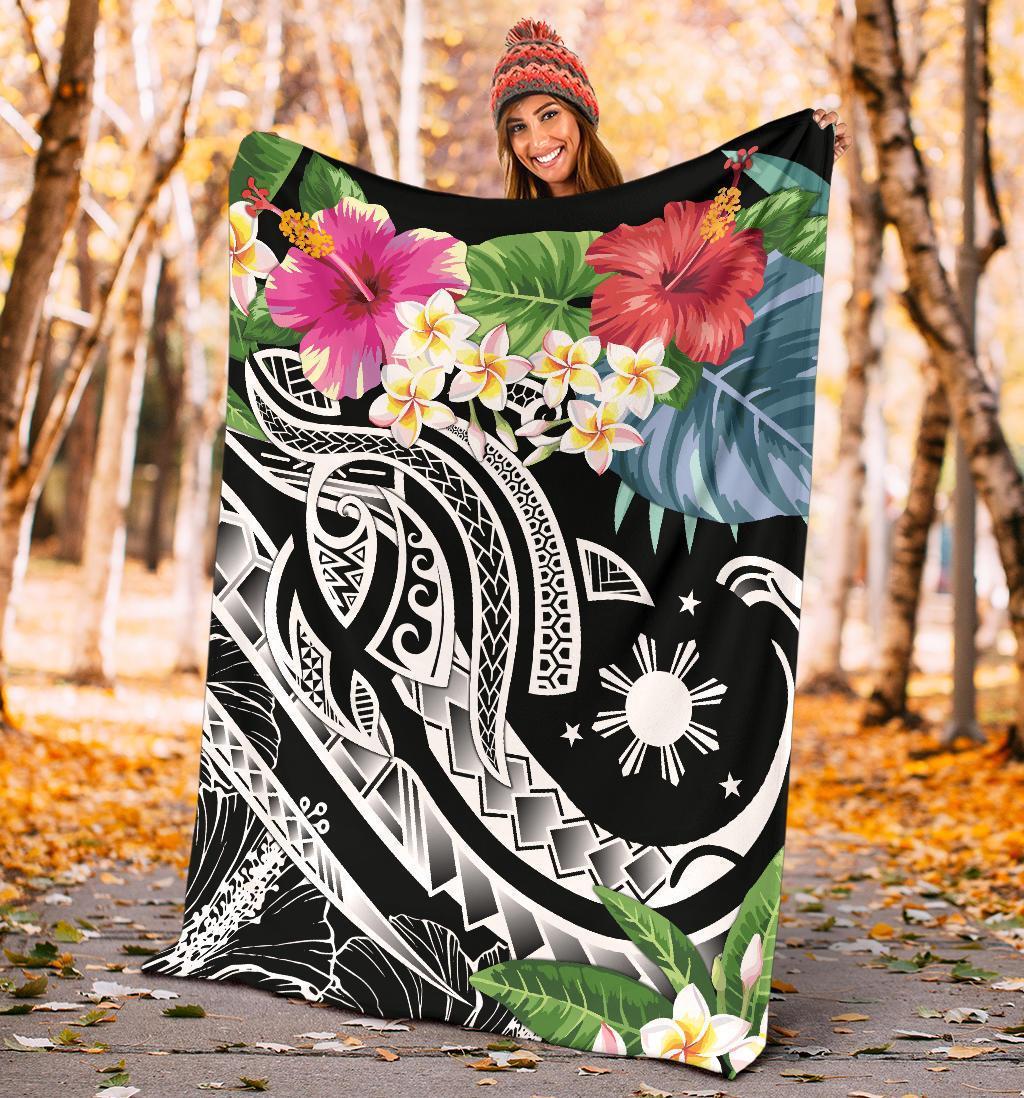 The Philippines Premium Blanket - Summer Plumeria (Black) - Polynesian Pride